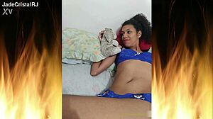 beautiful latina brunette wife flashes ass in blue lingerie trailer around the house