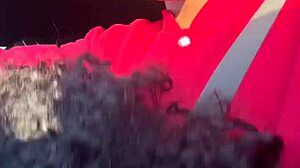 curly babe spits deepthroat big cock in public car