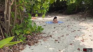 stepmom and stepdaughter flash risky public beach cum facials