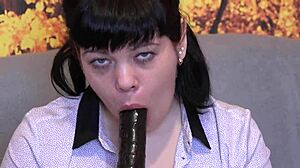 imagine this horny russian in fishnets licking jerking black rubber dick with her feet no panties