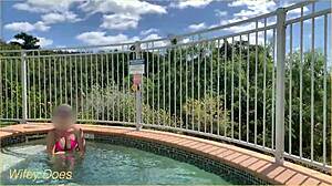 wife dares to flash big tits at hotel pool