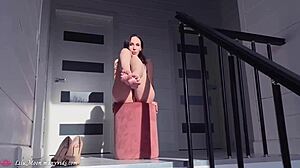 could a lustful brunette slut take rough footjob anal and creampie in lingerie?