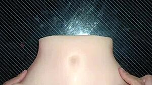 Candy debuts missionary style pussy slamming creampie on desk with huge homemade toy foreplay