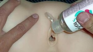 Candy debuts missionary style pussy slamming creampie on desk with huge homemade toy foreplay