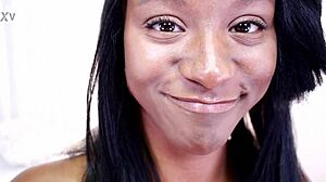 Lexxi Ebony Swallows Big White Cock Load