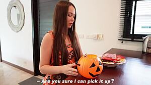 Fucked sexy Halloween cosplay babysitter bent over creampie rough cowgirl.