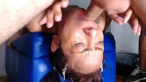 sloppy deepthroat facefuck destroys submissive colombian slut... monster cock facial!