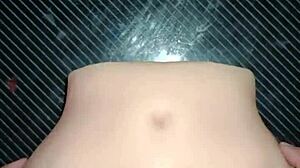 Candy debuts missionary style pussy slamming creampie on desk with huge homemade toy foreplay