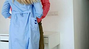 Hot Doctor Gags on Cock Before Hallway Hardcore Fuck