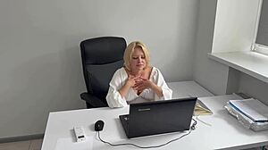 Office Secretary Masturbates Shaved Pussy To Orgasm At Work End