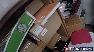 Petite teen shoplifter strips bare then rides security guard doggystyle hard