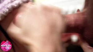 blindfolded brunette teases deepthroats monster cock swallows facial cum pov