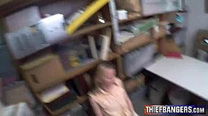 Petite teen shoplifter strips bare then rides security guard doggystyle hard