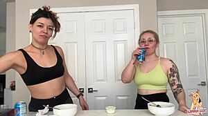 huge tall girl mukbangs eats big then burps loud