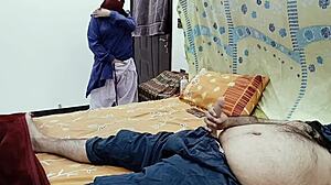 desi schoolgirl peeks at stepdad stroking himself before they get intimate together