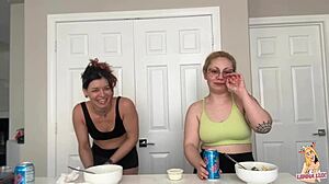 huge tall girl mukbangs eats big then burps loud