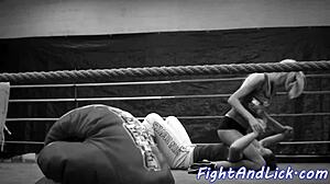 Lesbian Babes Lick Shaved Pussies in Steamy 69 After Glamour Wrestling Match