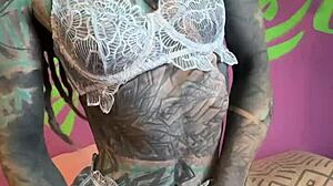 tattooed german girl masturbates solo dirty talking passionately