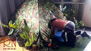 nudist milf's juicy pussy lips bent over fucked by stranger camper