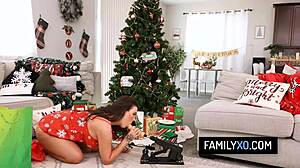 stepsis and stepmom fucked hard for Christmas fun
