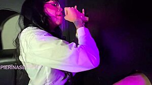 BIG ASS BRUNETTE TAKES TWO DICKS IN GLORYHOLE!