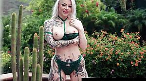 inked blonde deepthroats big cock balls pov