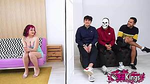 Young redhead mei teaches three rookies rough doggystyle cowgirl lesson