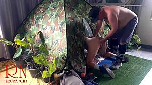 nudist milf's juicy pussy lips bent over fucked by stranger camper