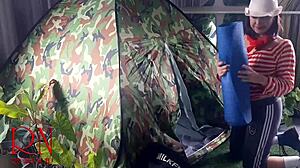 nudist milf's juicy pussy lips bent over fucked by stranger camper