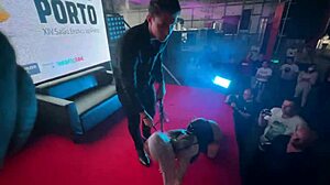 blonde milf's big tits bounce in rough public outdoor sex show