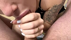 Insatiable blonde queen blows huge load straight into mouth close-up