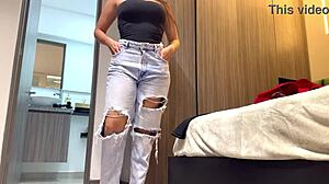 Spying Latina's Leggings Reveal Big Tits and Massive Ass Cameltoe