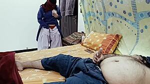 desi schoolgirl peeks at stepdad stroking himself before they get intimate together