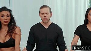 two big cock french shemales dominate one horny guy hard