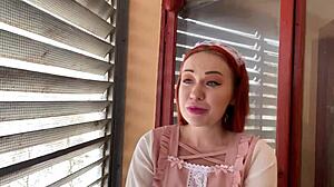 that cute redhead maid bent over for a quick outdoor doggystyle ride