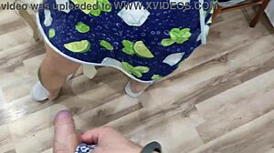 House owner fucks housekeeper's hairy pussy close-up in kitchen?