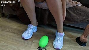 Crzywifeslut destroys gaping ass with rule 34 huge cat dildo