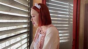 that cute redhead maid bent over for a quick outdoor doggystyle ride