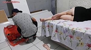 amateur housewife seduces repairman pays with sloppy blowjob