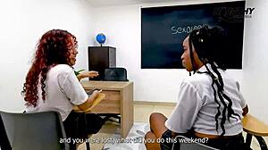 kinky teacher's interracial lesbian lust explodes with two curvy student sluts