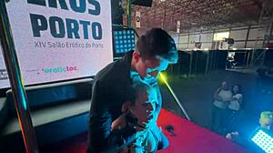 blonde milf's big tits bounce in rough public outdoor sex show