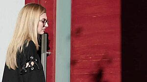 Blonde babe fingers her wet pussy close-up