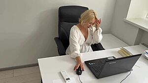 Office Secretary Masturbates Shaved Pussy To Orgasm At Work End