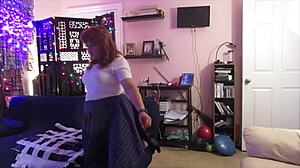 redhead hotwife steffi dances her plaid skirt pussy close-up