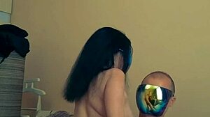 Beautiful milf wife in stockings rides cock cowgirl bending over homemade