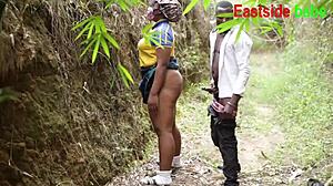 african chubby gets fucked in forest after school 💦🌳 quick outdoor creampie