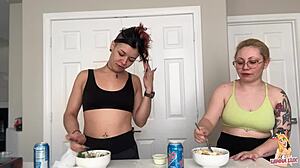 huge tall girl mukbangs eats big then burps loud