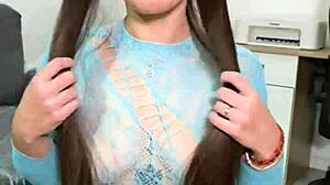 Stuff junk food between my big ass tits and pigtails, spit it all over!