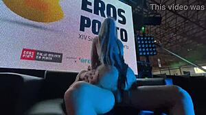 blonde milf's big tits bounce in rough public outdoor sex show