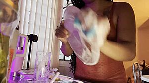 sexy brazilian babe strips rips clothes bends over for cute shaved pussy doggystyle